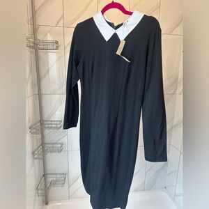 Aphratti Black Long Sleeve Dress with White Collar